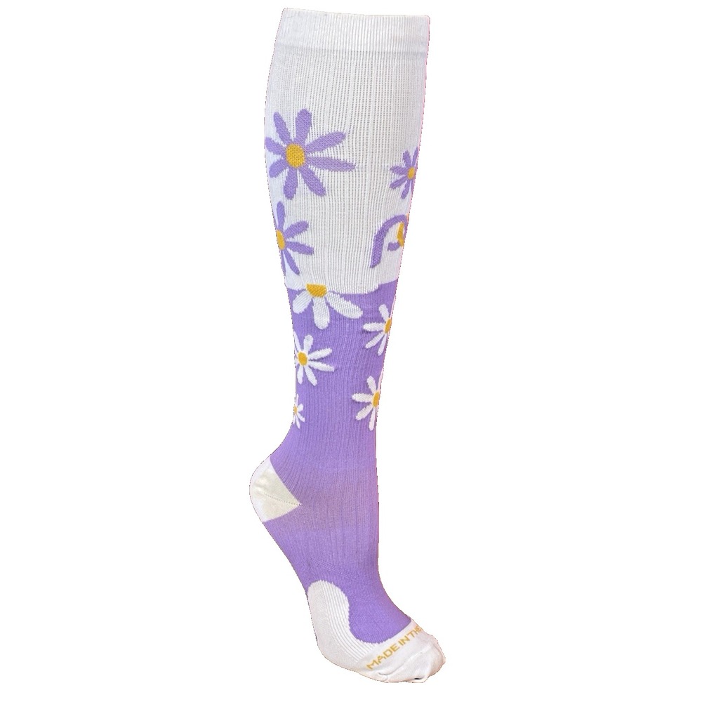 Womens Pro Compression Marathon Purple Daisies OTC Compression Knee Socks sz S/M